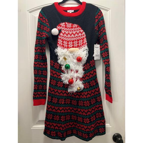 NWT Born Famous Women’s Embellished Holiday Gnome Sweater Dress Size M Black Red - Picture 2 of 8